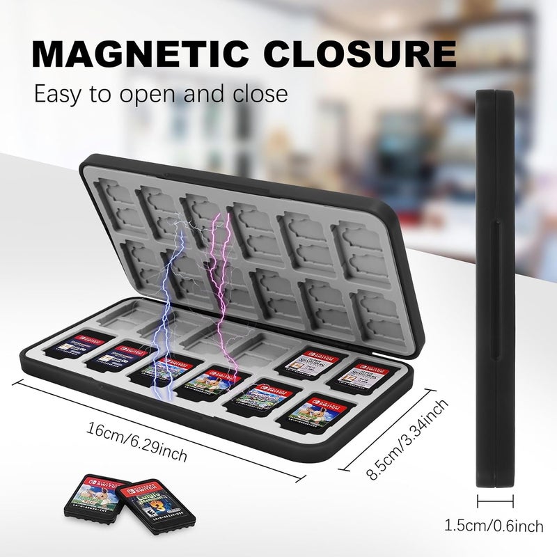 FYY Nintendo Switch Game Case Holder for Switch 2 Cartridge Case with 24 Game Card Slots & 48 Micro SD Card Slots, Hard Shell, Silicone Lining Black - Image 3